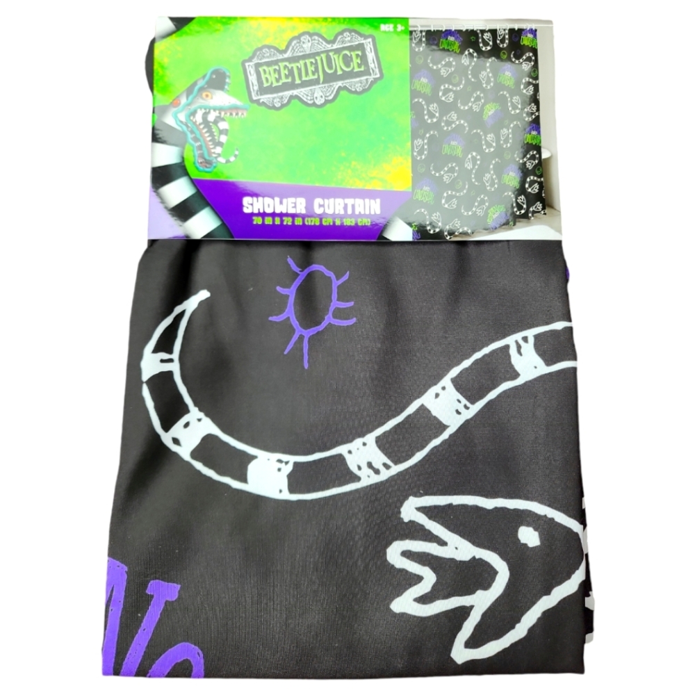 Beetlejuice Black Strange and Unusual sandworm shower curtain